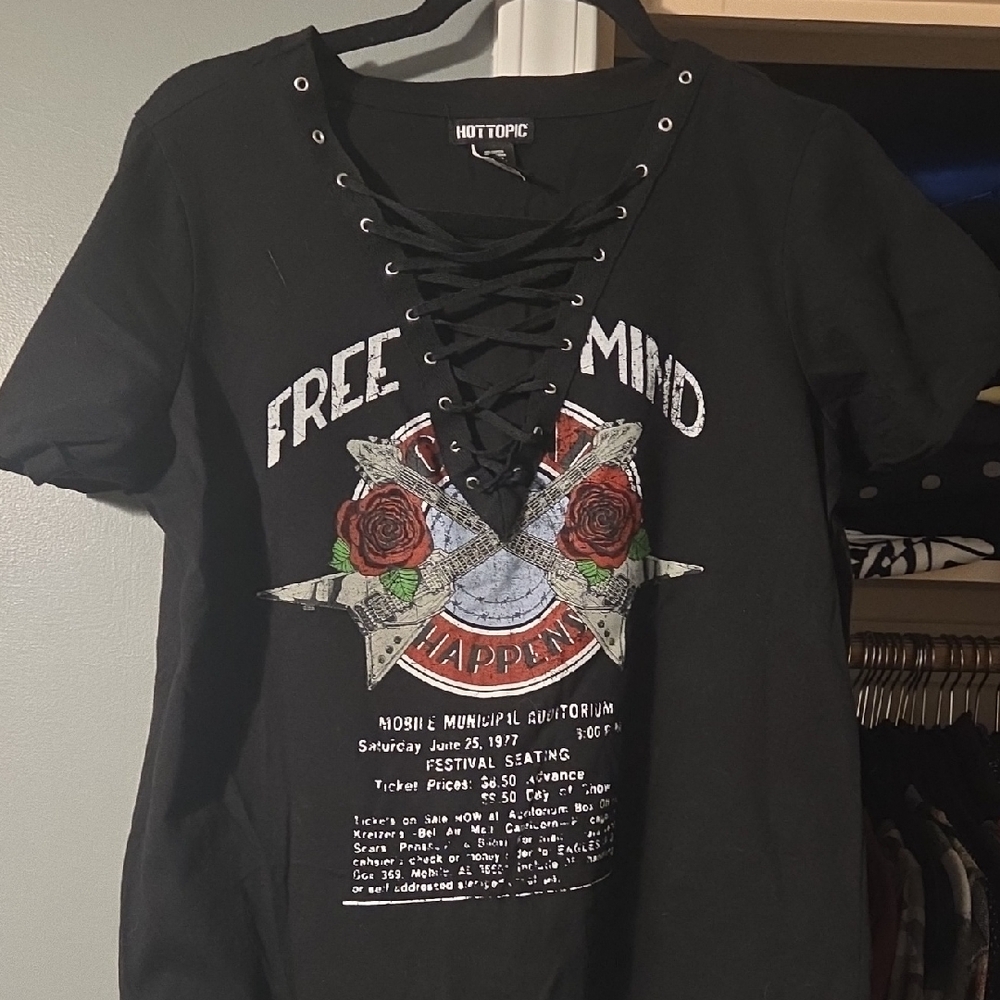 Hot Topic Black Lace-Up Tee with Graphic Design